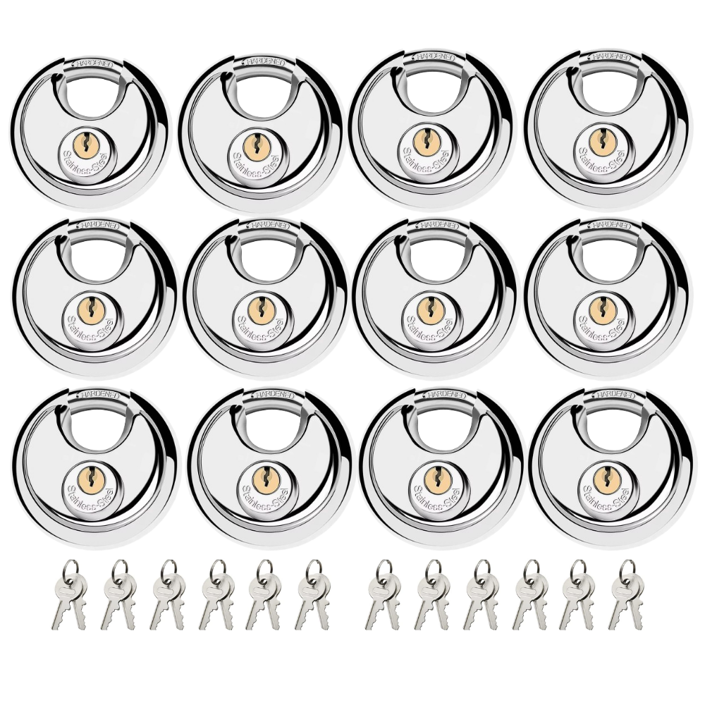 Pack of 24 Acro Locks Discus Keyed Alike Padlock Stainless Steel Discus Lock with 2 Keys, 3/8 Inch Shackle Body Width 70mm, Heavy Duty Lock Outdoor Waterproof Storage Lock for Warehouse, Garage, Storage Unit, Locker, and Outdoors