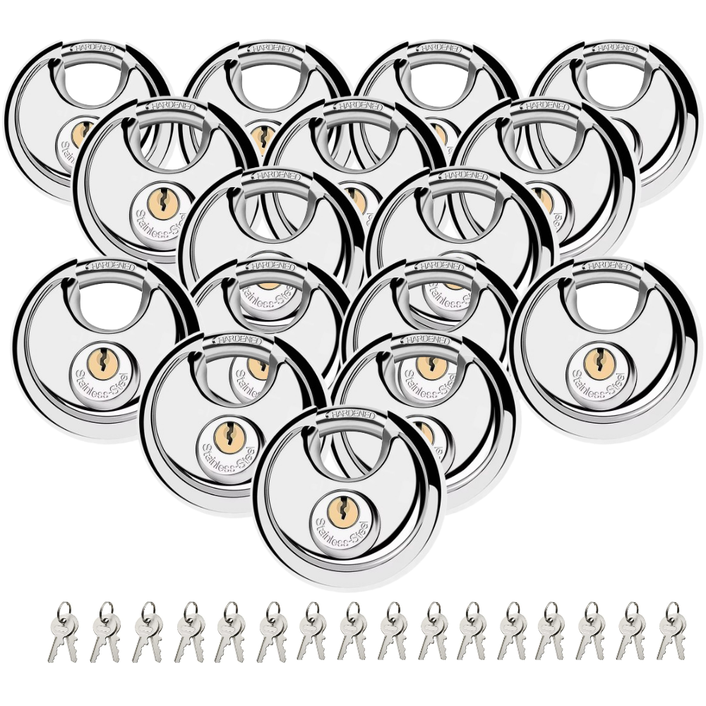 Pack of 24 Acro Locks Discus Keyed Alike Padlock Stainless Steel Discus Lock with 2 Keys, 3/8 Inch Shackle Body Width 70mm, Heavy Duty Lock Outdoor Waterproof Storage Lock for Warehouse, Garage, Storage Unit, Locker, and Outdoors