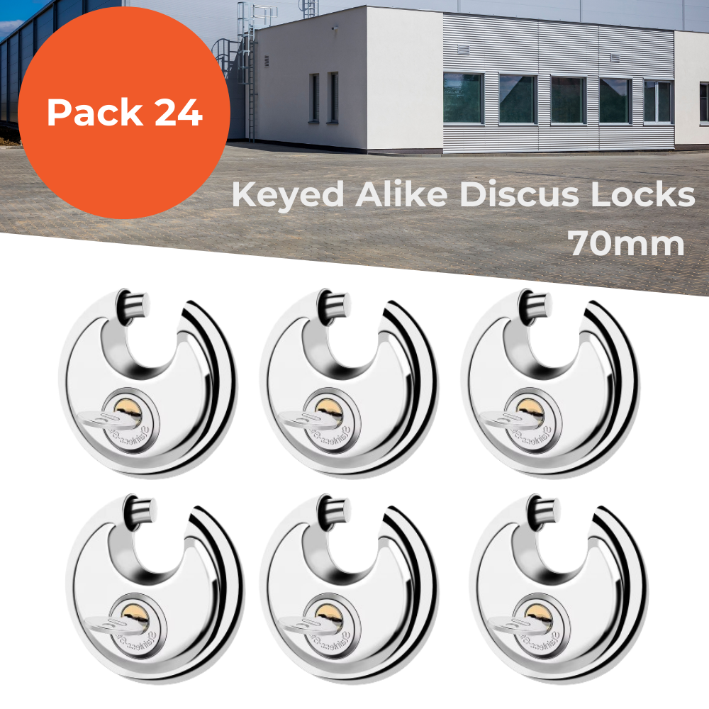 Pack of 24 Acro Locks Discus Keyed Alike Padlock Stainless Steel Discus Lock with 2 Keys, 3/8 Inch Shackle Body Width 70mm, Heavy Duty Lock Outdoor Waterproof Storage Lock for Warehouse, Garage, Storage Unit, Locker, and Outdoors