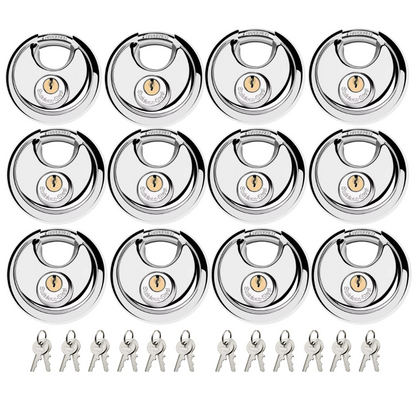 Pack of 24 Acro Locks Discus Keyed Alike Padlock Stainless Steel Discus Lock with 2 Keys, 3/8 Inch Shackle Body Width 70mm, Heavy Duty Lock Outdoor Waterproof Storage Lock for Warehouse, Garage, Storage Unit, Locker, and Outdoors