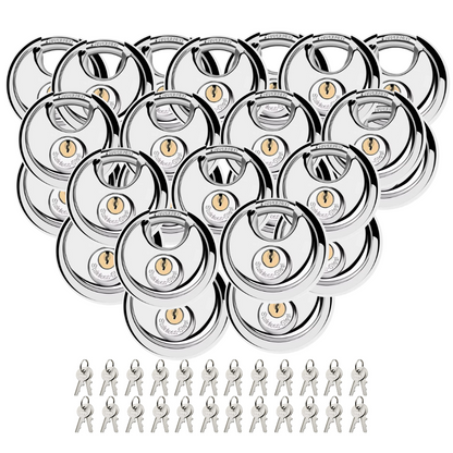 Pack of 24 Acro Locks Discus Keyed Alike Padlock Stainless Steel Discus Lock with 2 Keys, 3/8 Inch Shackle Body Width 70mm, Heavy Duty Lock Outdoor Waterproof Storage Lock for Warehouse, Garage, Storage Unit, Locker, and Outdoors