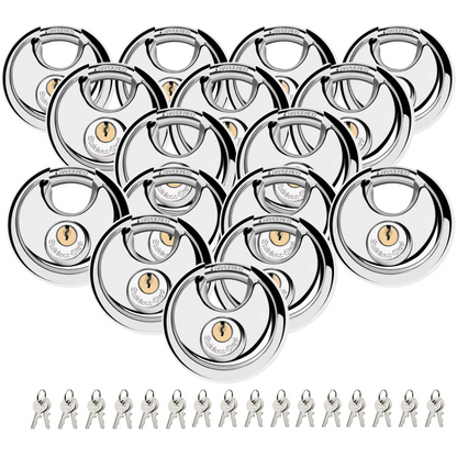 Pack of 24 Acro Locks Discus Keyed Alike Padlock Stainless Steel Discus Lock with 2 Keys, 3/8 Inch Shackle Body Width 70mm, Heavy Duty Lock Outdoor Waterproof Storage Lock for Warehouse, Garage, Storage Unit, Locker, and Outdoors