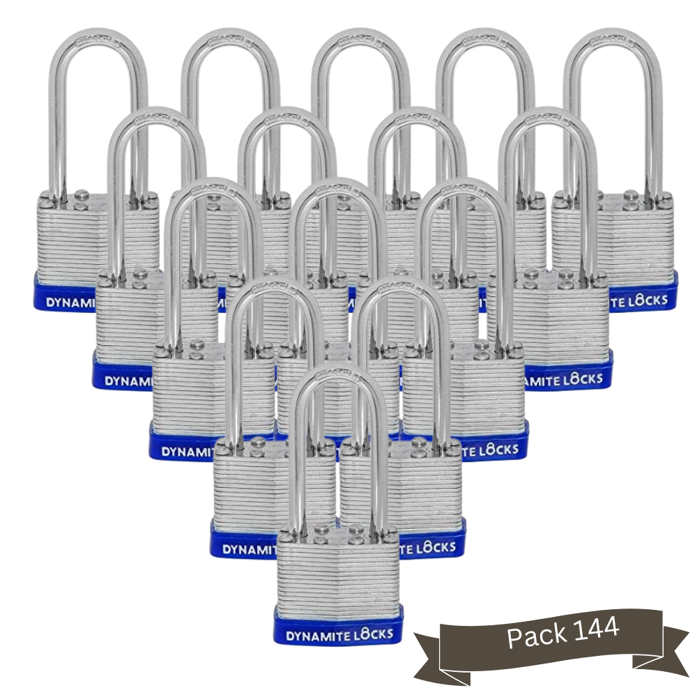 Pack of 144 Units Dynamite Lock Premium Padlock Set Laminated keyed Padlock (1-9/16", 40mm), keyed Alike Locks, Long Shackle (Copy) (Copy)