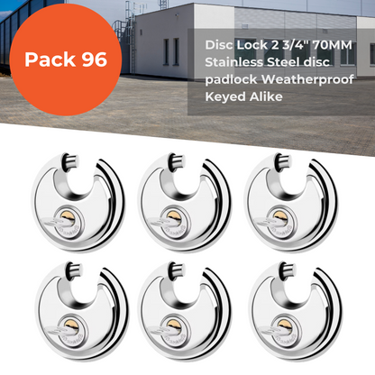 Pack of 24 Acro Locks Discus Keyed Alike Padlock Stainless Steel Discus Lock with 2 Keys, 3/8 Inch Shackle Body Width 70mm, Heavy Duty Lock Outdoor Waterproof Storage Lock for Warehouse, Garage, Storage Unit, Locker, and Outdoors