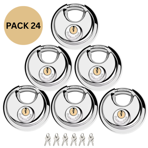 Pack of 24 Acro Locks Discus Keyed Alike Padlock Stainless Steel Discus Lock with 2 Keys, 3/8 Inch Shackle Body Width 70mm, Heavy Duty Lock Outdoor Waterproof Storage Lock for Warehouse, Garage, Storage Unit, Locker, and Outdoors