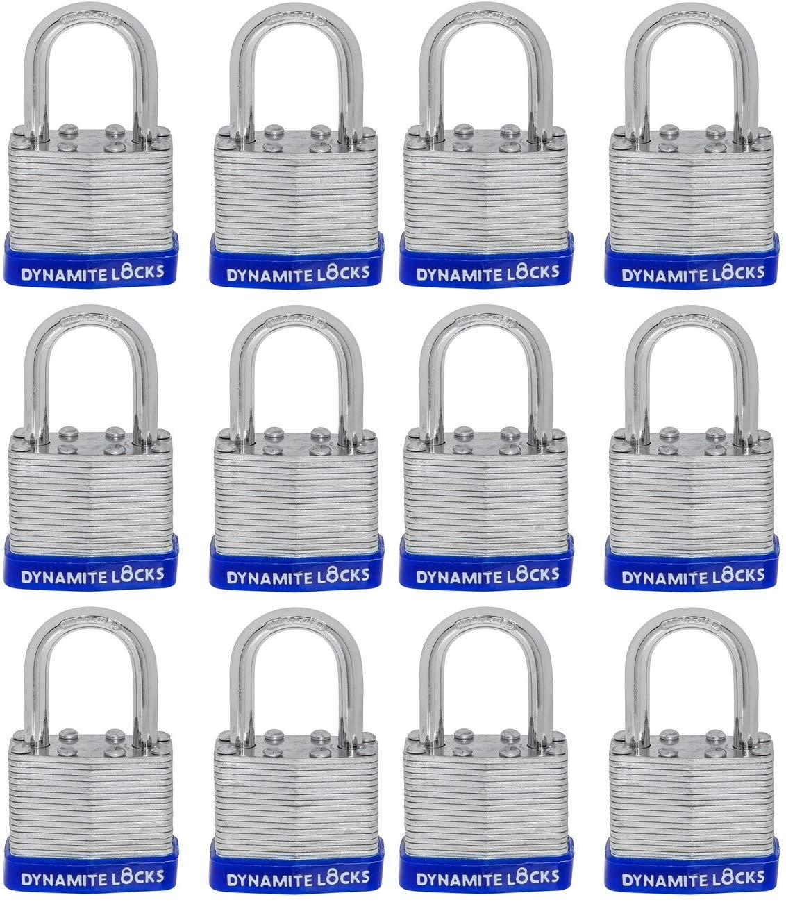 Pack of 48, Dynamite Locks with same keys, Laminated Padlocks 30 mm or 1.3/16" Keyed Alike Commercial Grade, Hardened Shackle