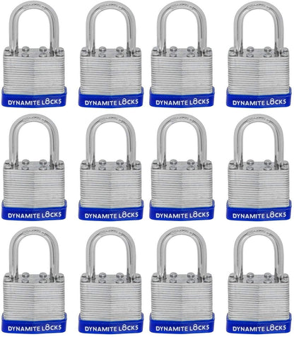 Pack of 48, Dynamite Locks with same keys, Laminated Padlocks 30 mm or 1.3/16" Keyed Alike Commercial Grade, Hardened Shackle