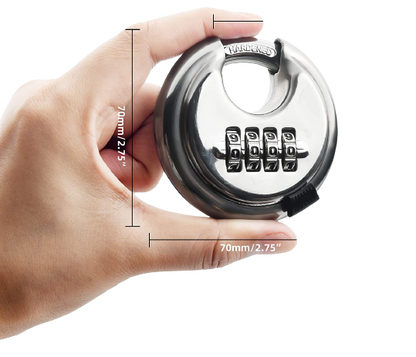 Pack of 48 Discus Stainless Steel Combination 4 Digits 70mm, Stainless Steel Discus Lock with 2-3/4 in. Wide, 3/8 in. Diameter Shackle, Waterproof Discus Lock for Storage Unit, Sheds, Garages and Fence